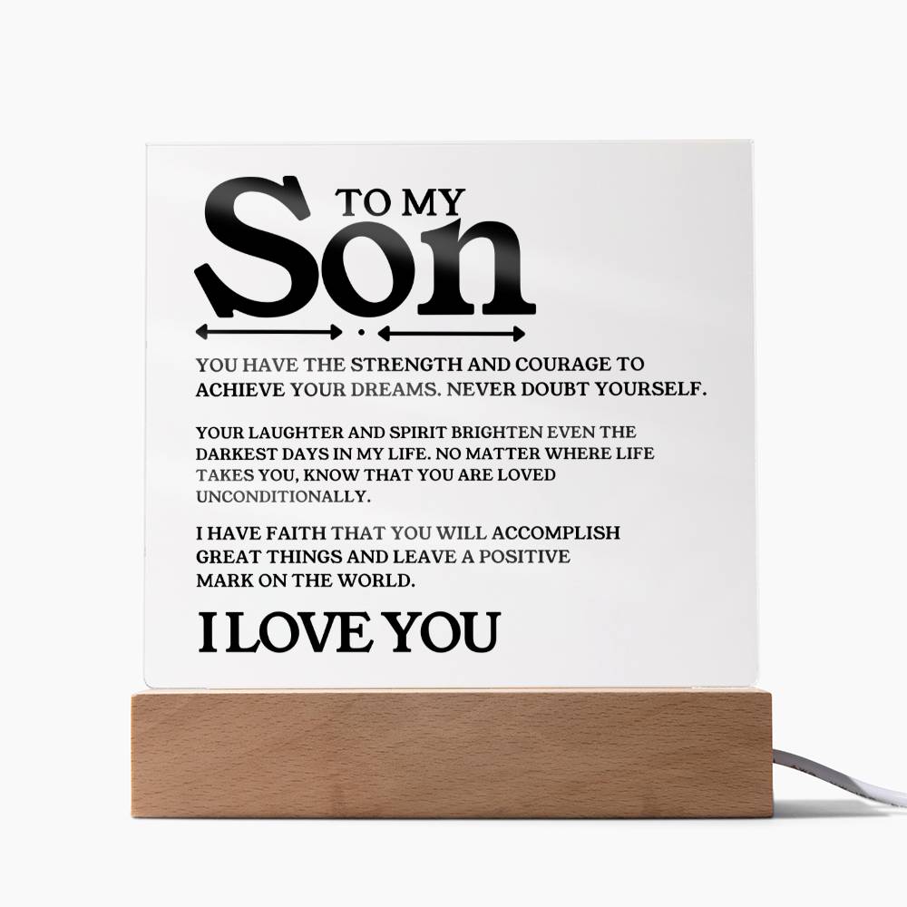 To My Son - I Love You - Square Acrylic Plaque with Lights