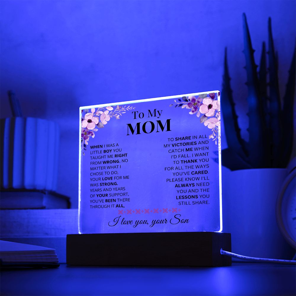 To My Mom - Always - Square Acrylic Plaque with Lights