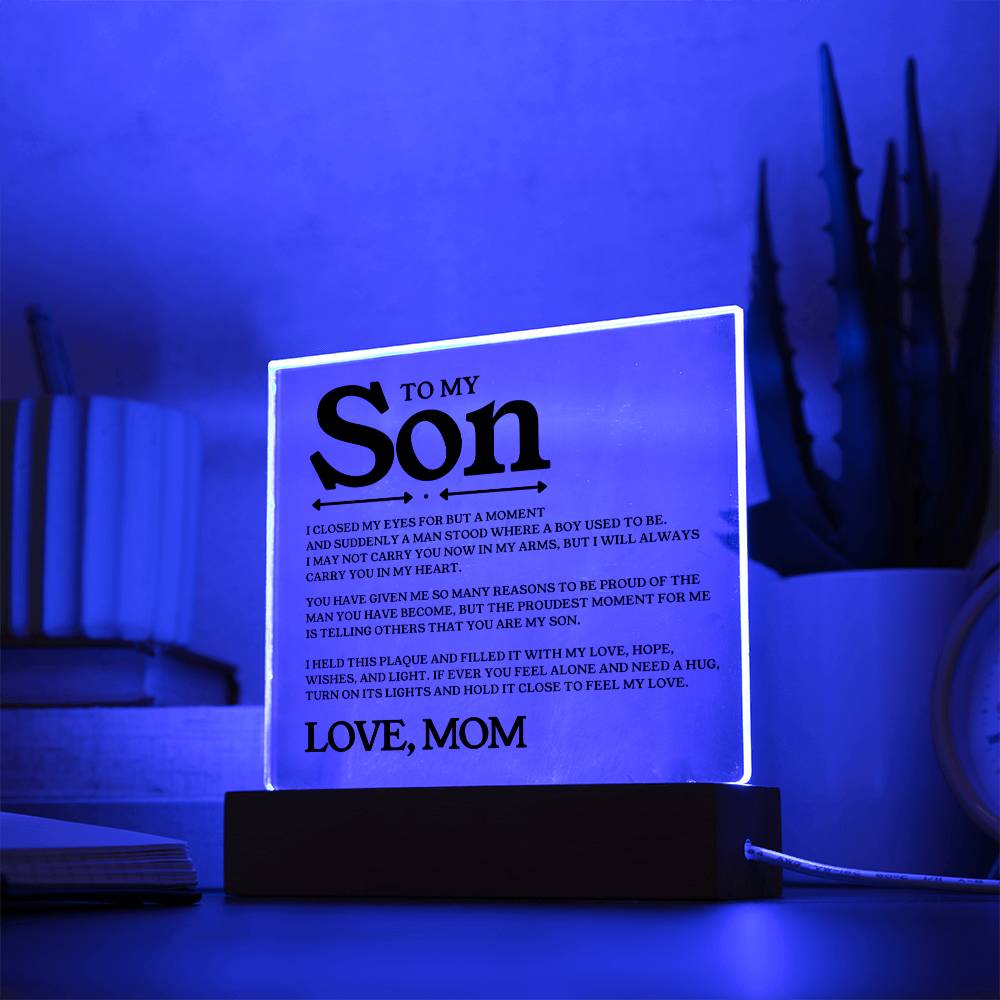 To My Son  - Proud Mother - Square Acrylic Plaque with Lights