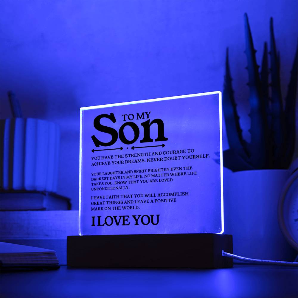 To My Son - I Love You - Square Acrylic Plaque with Lights