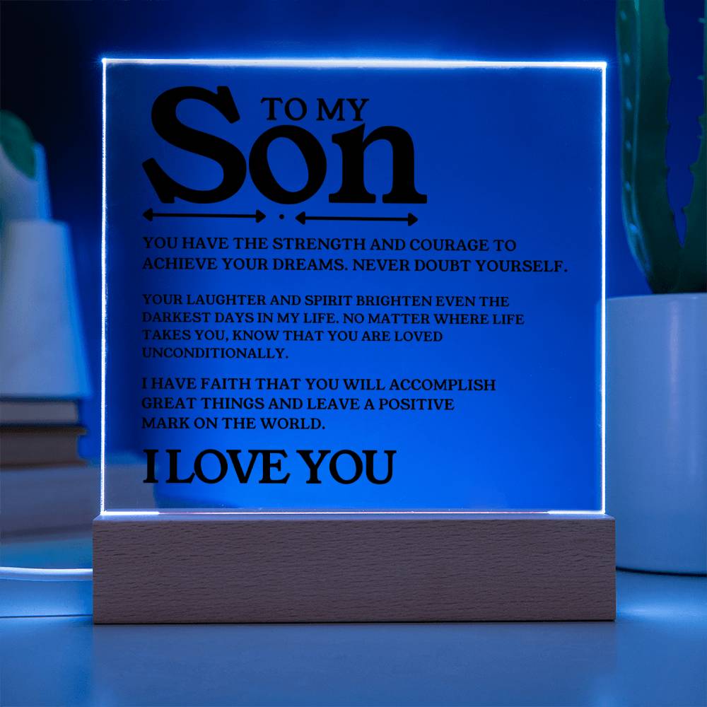 To My Son - I Love You - Square Acrylic Plaque with Lights