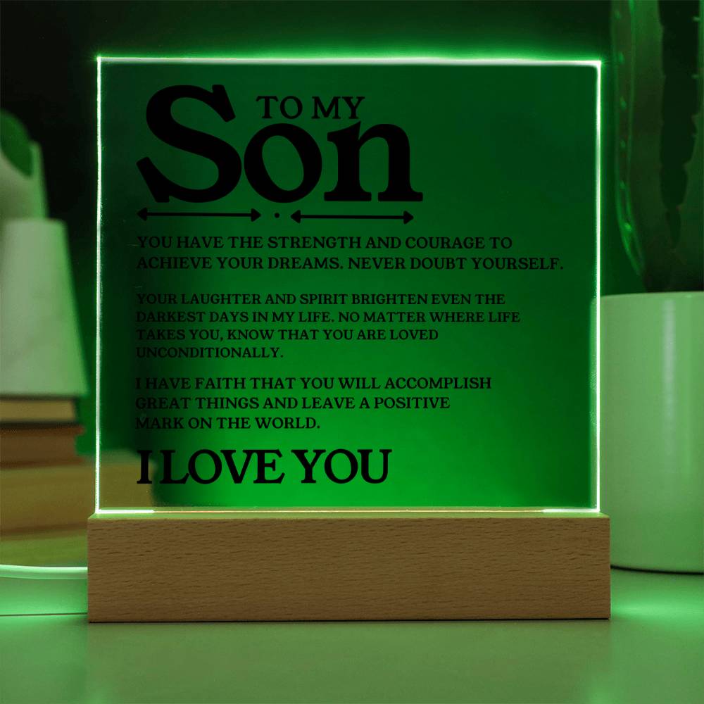 To My Son - I Love You - Square Acrylic Plaque with Lights