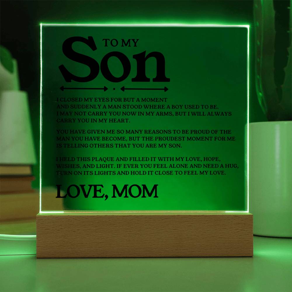 To My Son  - Proud Mother - Square Acrylic Plaque with Lights