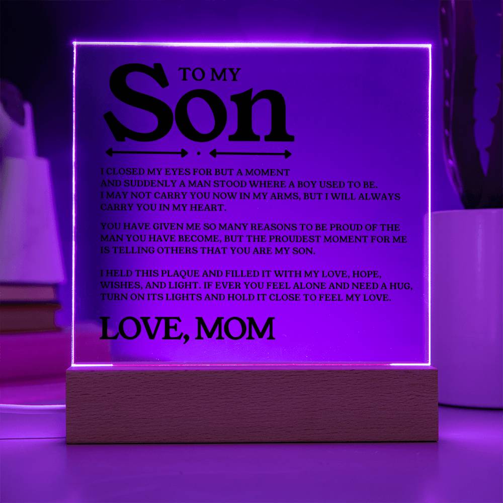 To My Son  - Proud Mother - Square Acrylic Plaque with Lights