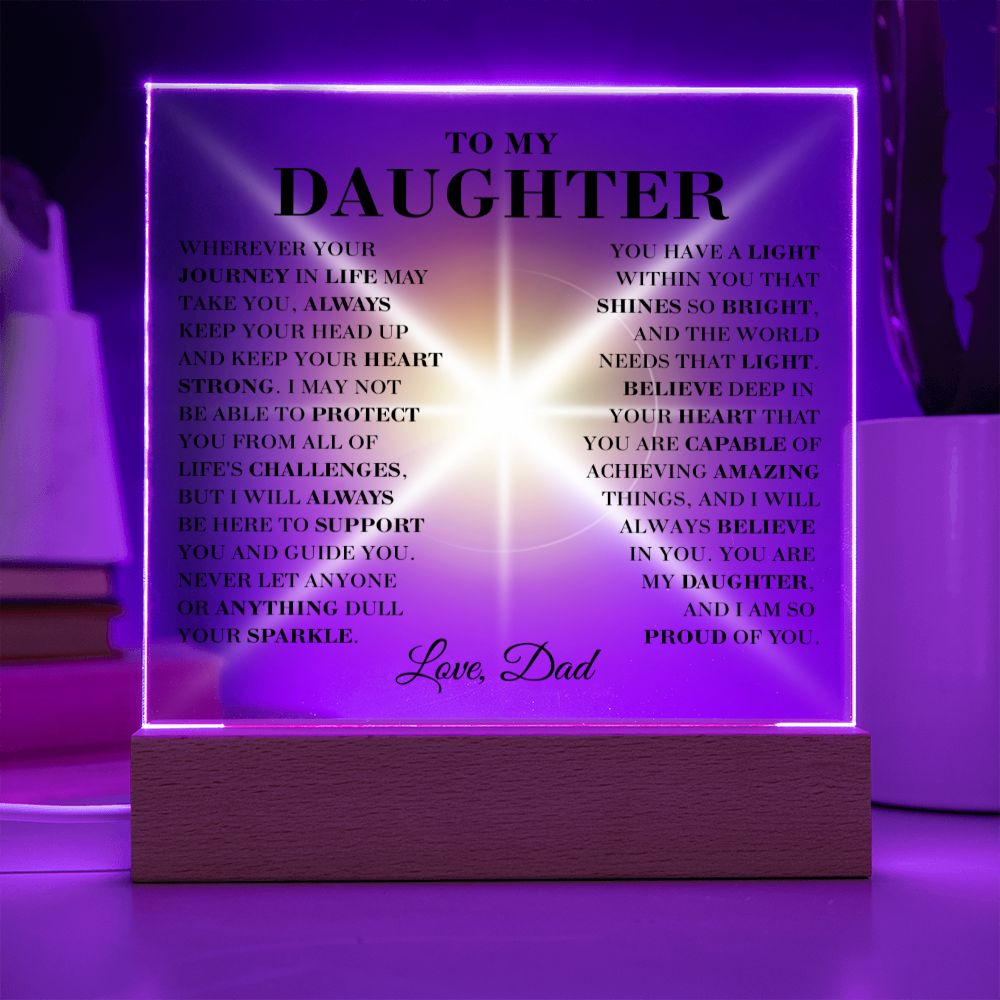 To My Daughter - Sparkle - Square Acrylic Plaque with Lights