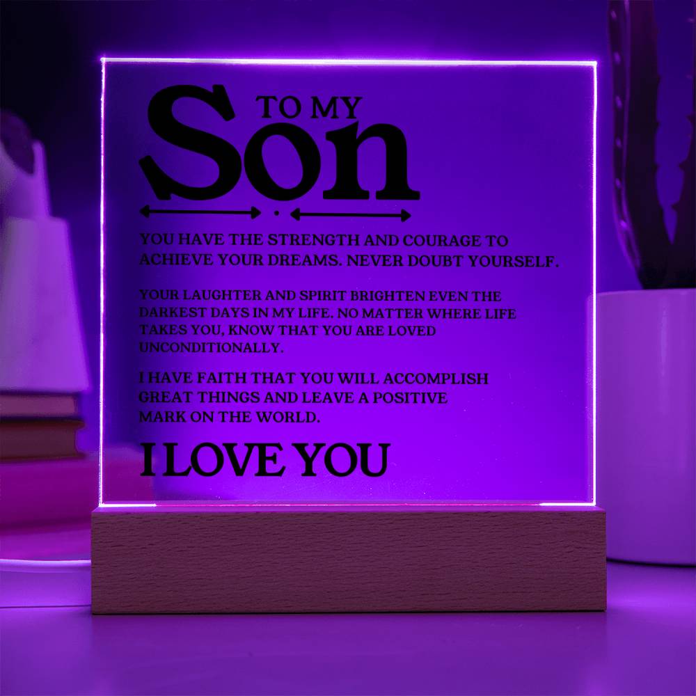 To My Son - I Love You - Square Acrylic Plaque with Lights