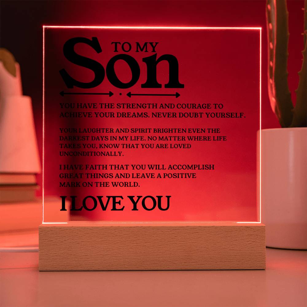 To My Son - I Love You - Square Acrylic Plaque with Lights