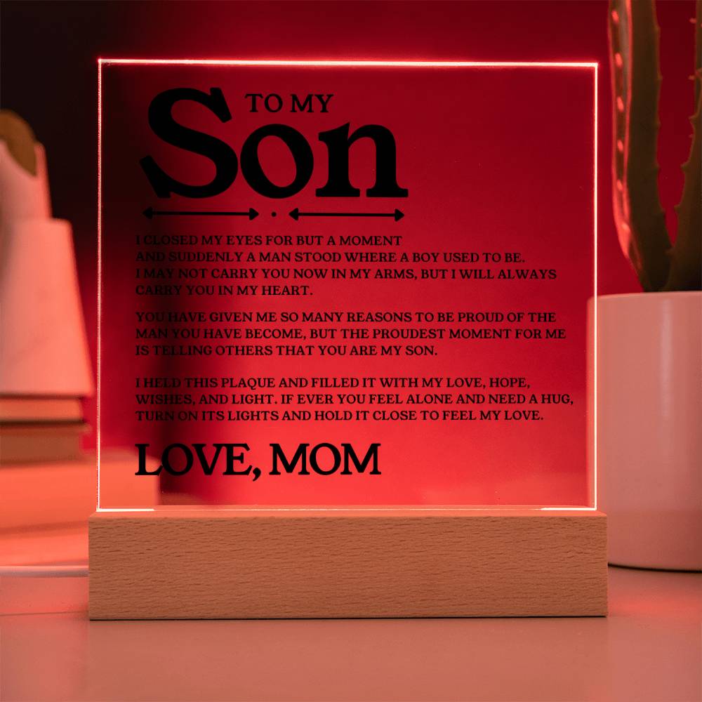 To My Son  - Proud Mother - Square Acrylic Plaque with Lights