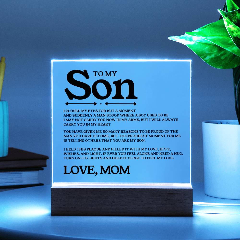 To My Son  - Proud Mother - Square Acrylic Plaque with Lights