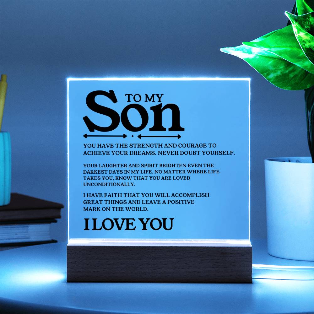 To My Son - I Love You - Square Acrylic Plaque with Lights