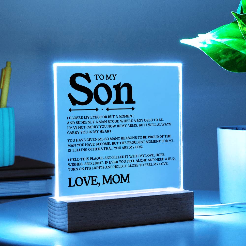 To My Son  - Proud Mother - Square Acrylic Plaque with Lights