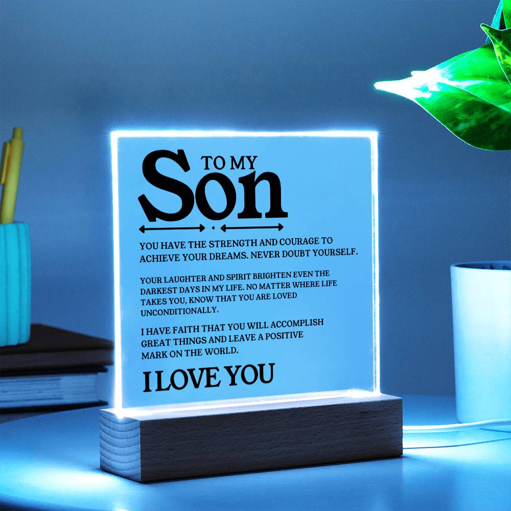 To My Son - I Love You - Square Acrylic Plaque with Lights